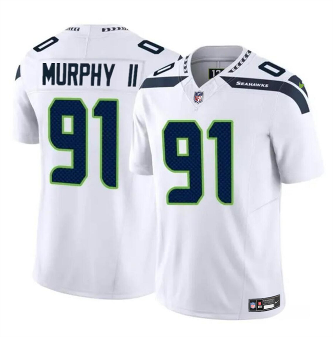 Youth Seattle Seahawks #91 Byron Murphy II White 2024 Draft F.U.S.E Vapor Limited Stitched Football Jersey